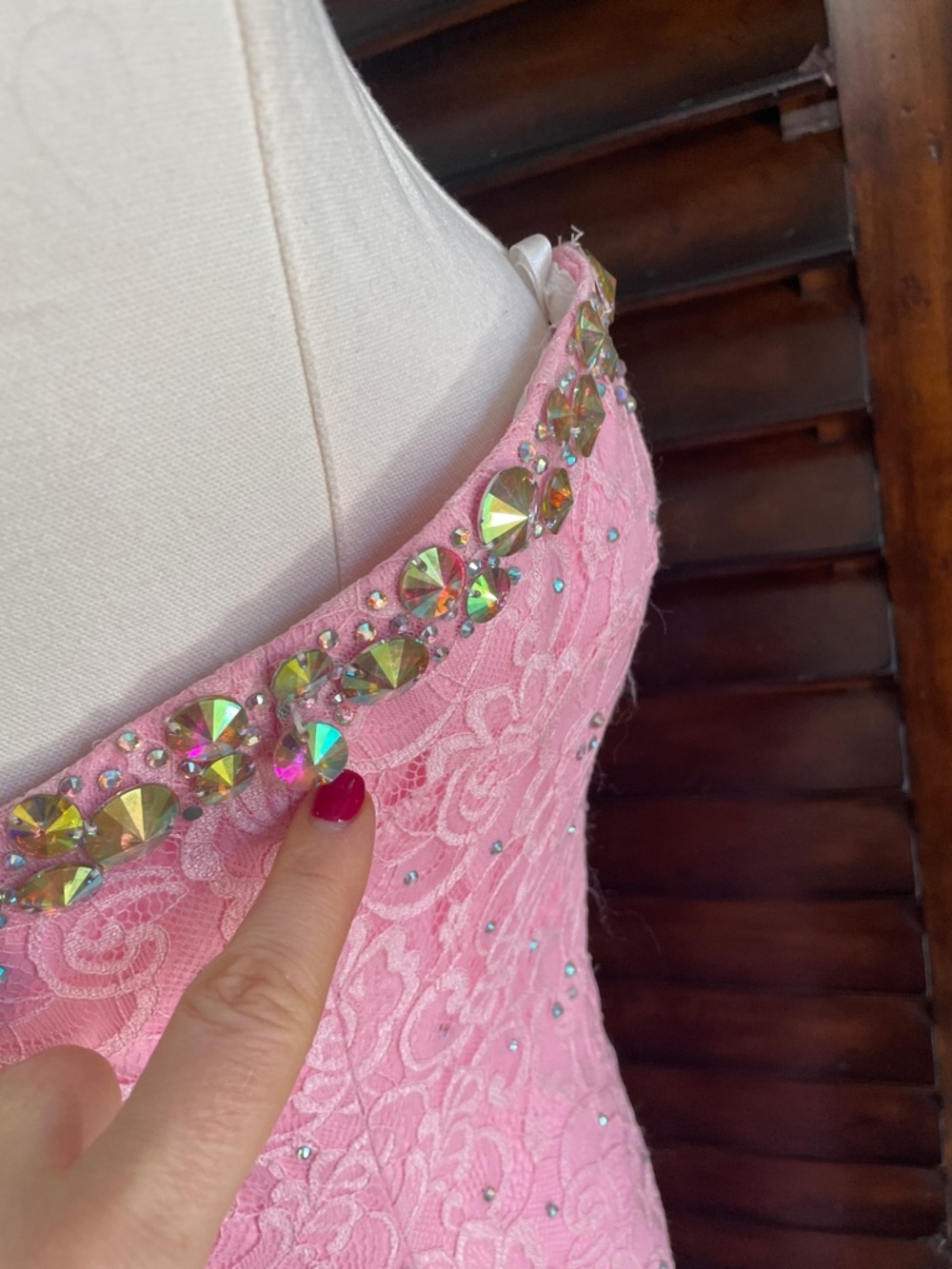 New As Is Strapless Pink Lace Cocktail Dress Embellished Sweetheart Neckline 6 - Picture 9 of 14